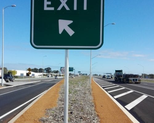 89OD Aluminium Frangible Pole for GE2-3 exit sign, Tonkin Highway, Perth WA